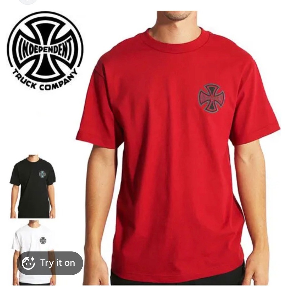 Independent Mens Red Cross Logo Skate T-Shirt grun Size Me 90's y2k Streetwear